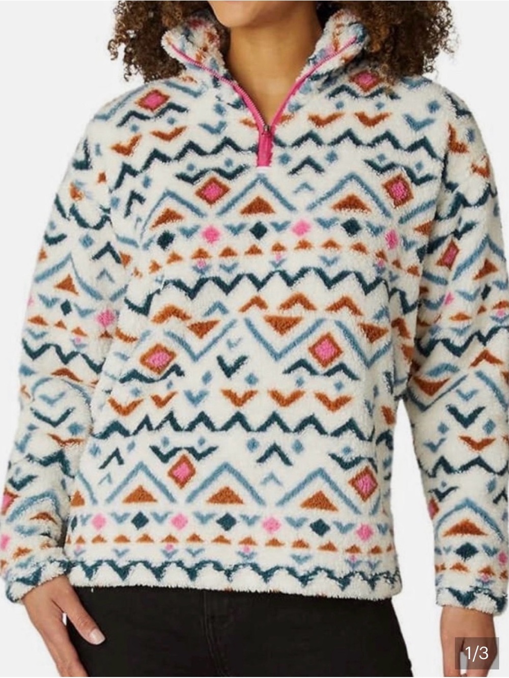 Eddie Bauer White Multicolor Sherpa Zip-Up Pullover